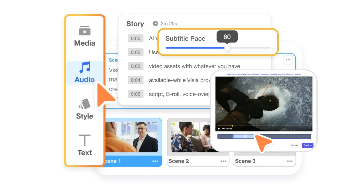 Let Visla Idea to Video generate your script, voiceover, footage, and subtitles automatically.